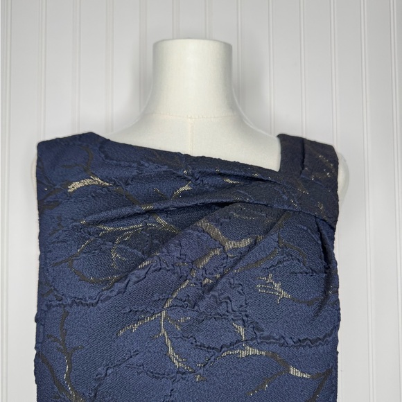 Adrianna Papell Women's Fitted Metallic Strech Mid-Length Dress Navy/Gold Sz 14 - Picture 4 of 9